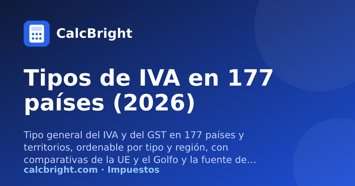 Tipos de IVA e impuesto sobre las ventas en 177 países – CalcBright