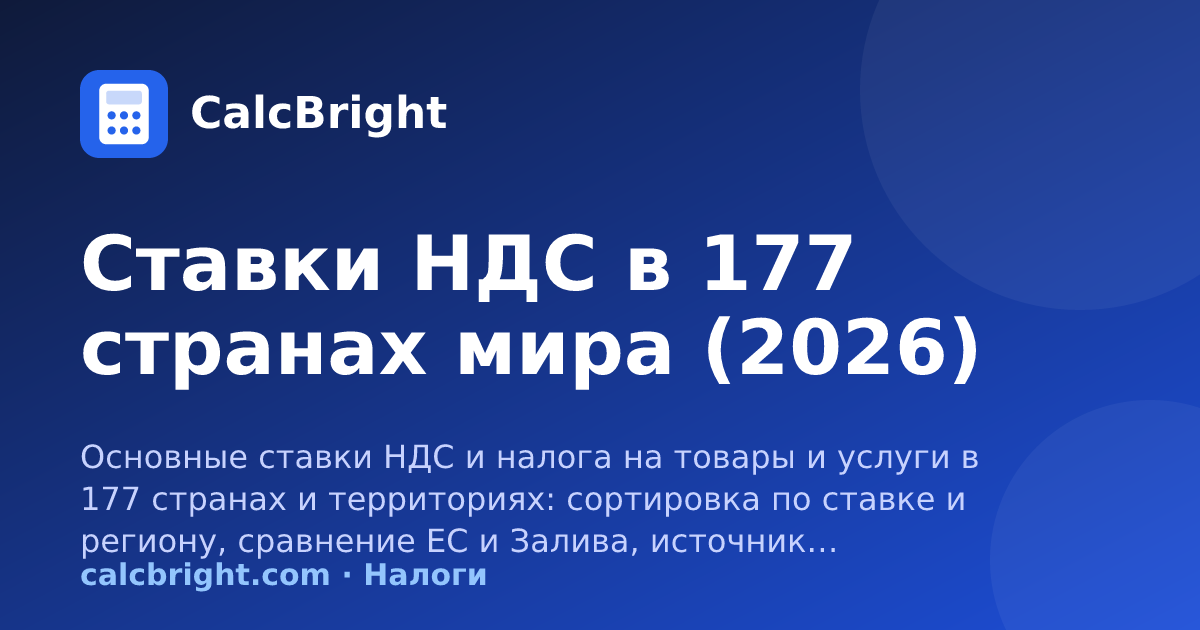 Ставки НДС и налога с продаж в 177 странах – CalcBright